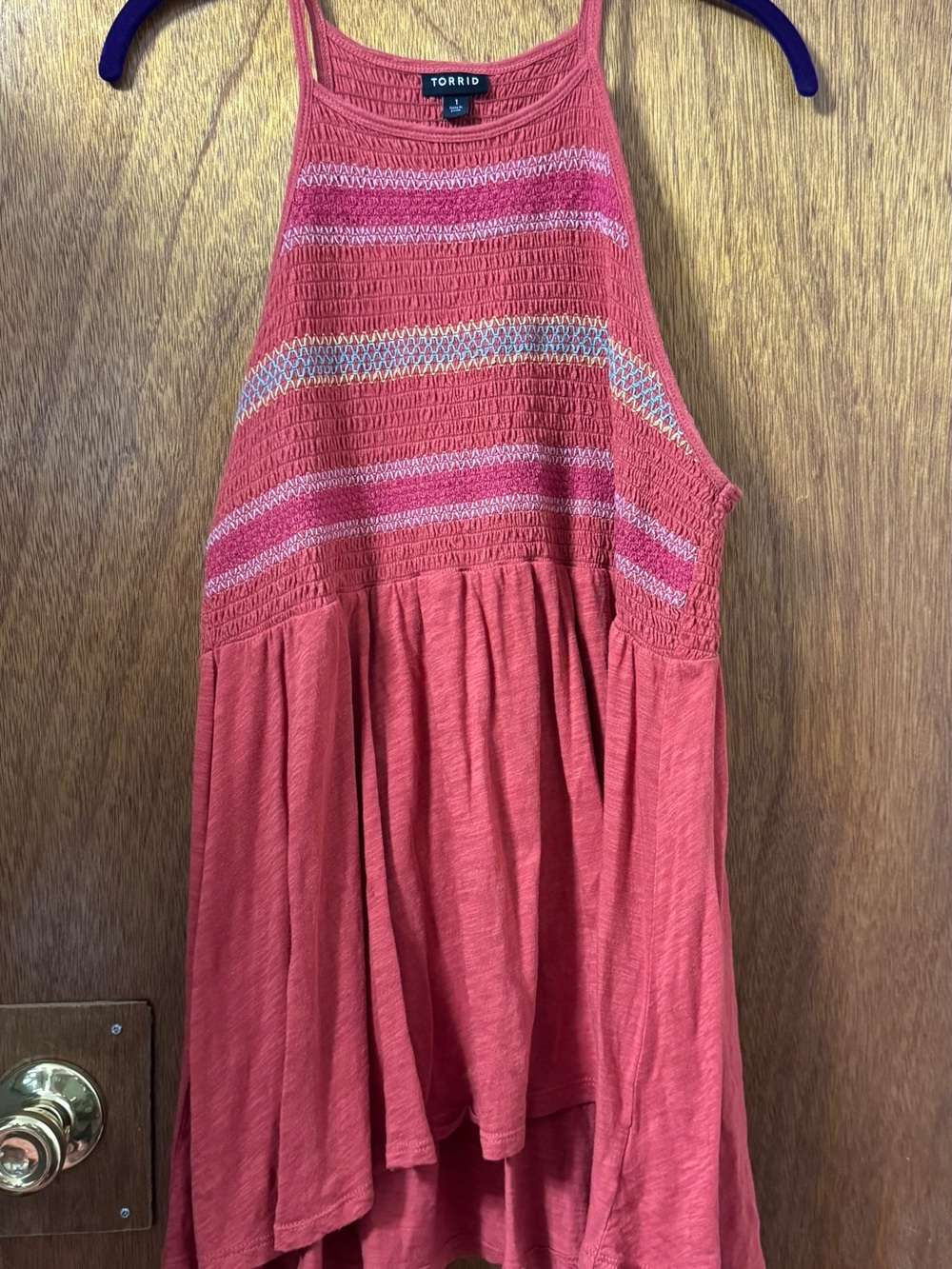 torrid coral smocked high-neck camisole with stripe detail